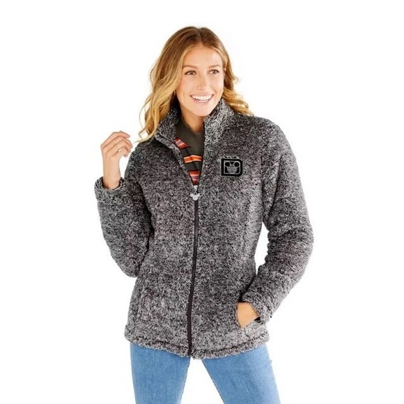 Disney World Fuzzy Fleece Jacket Full Zip Mickey Mouse Brown Gray Womens Size XS - Picture 1 of 12